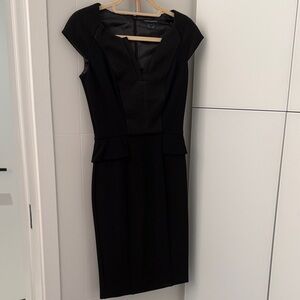 French Connection Black Midi Sheath Dress with Peplum Detail